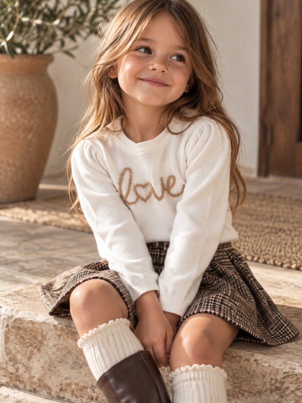 Janie and Jack Girls Ivory Love Bow Sweater 100% Cotton Size 5
